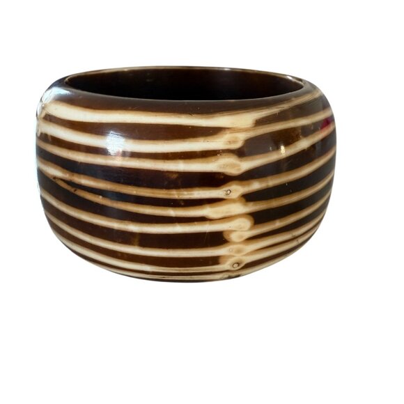 Monies Chunky Animal Print Bangle Bracelet statement unsigned Brown - Picture 4 of 10